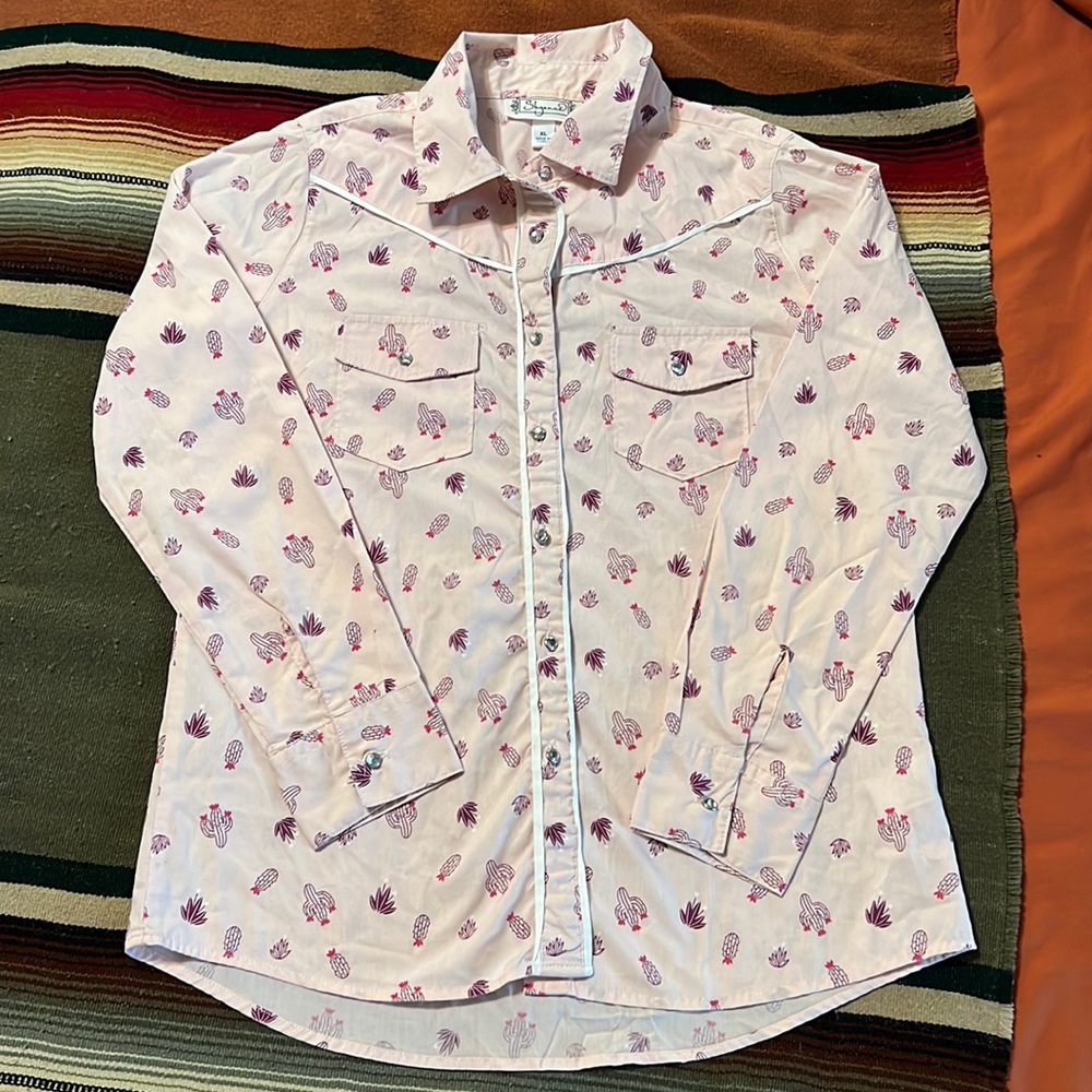Pink cactus print button up